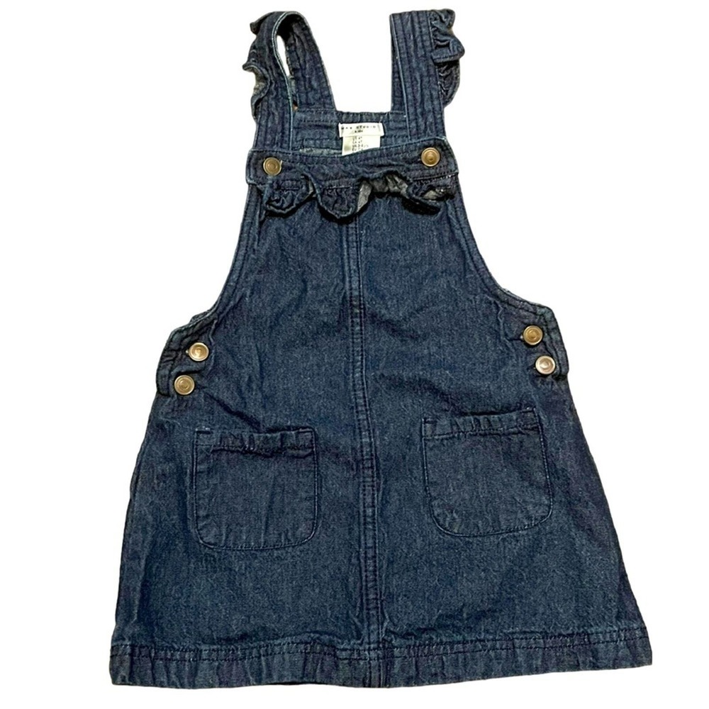 Kids Max Studio Dark Denim Overall‎ Jumper Dress With Ruffle Detail Size 4T.